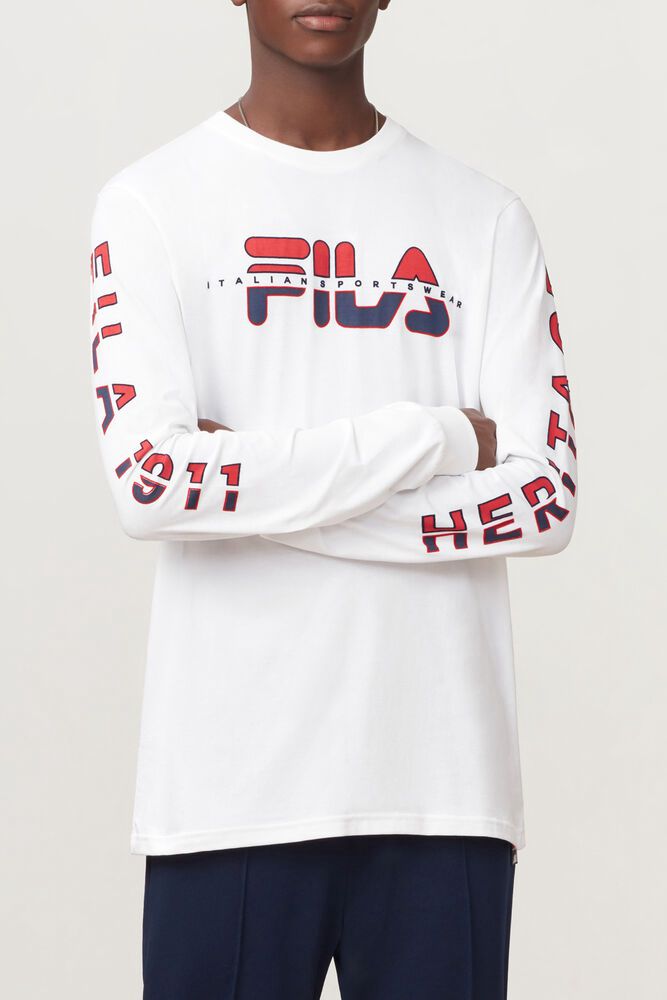 Fila T-Shirt Mens White - Christophe Long Sleeve - Philippines 4185672-QH